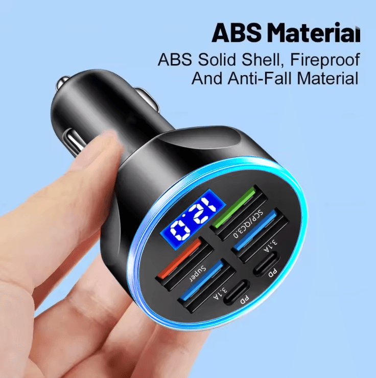 250W PD Fast Car Charger With 6 In 1 Ports And Digital Display 2