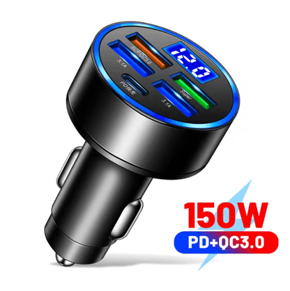 250W PD Fast Car Charger With 6 In 1 Ports And Digital Display 3