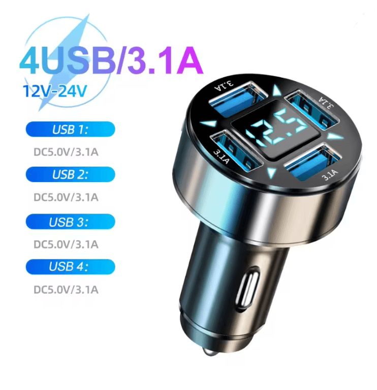 250W PD Fast Car Charger With 6 In 1 Ports And Digital Display 6