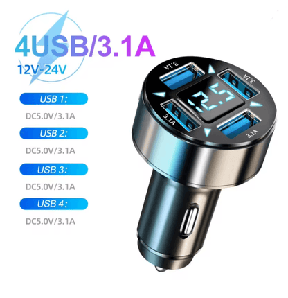 250W PD Fast Car Charger With 6 In 1 Ports And Digital Display 6