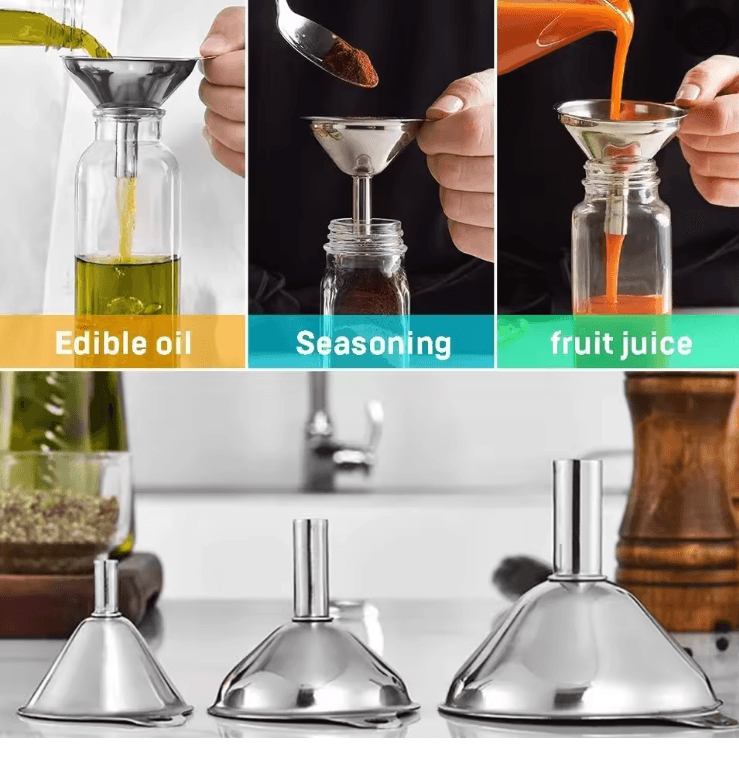 Stainless Steel Kitchen Funnel Set For Bottles Oils And Spices 1