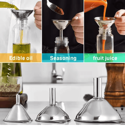 Stainless Steel Kitchen Funnel Set For Bottles Oils And Spices 1