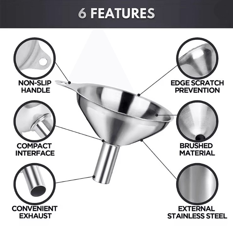 Stainless Steel Kitchen Funnel Set For Bottles Oils And Spices 2