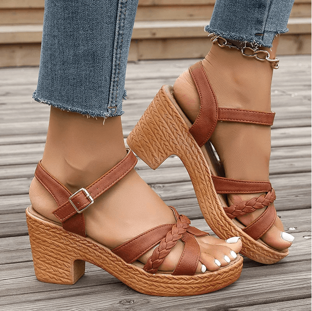 Womens Braided HighHeel Sandals With Chunky Platform And Ankle Straps 5