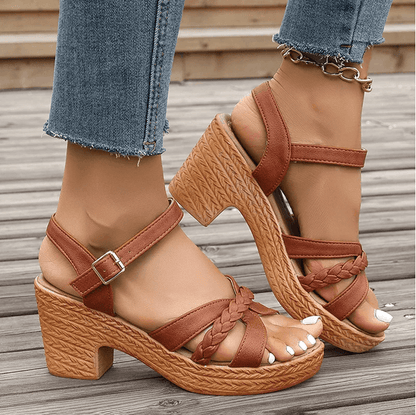 Womens Braided HighHeel Sandals With Chunky Platform And Ankle Straps 5