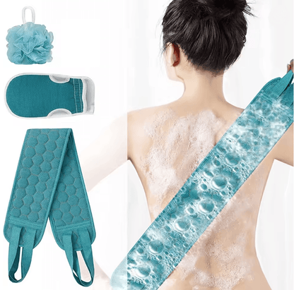 Exfoliating Body Scrubber Set with Back Scrubber Bath Glove and Loofah Sponge