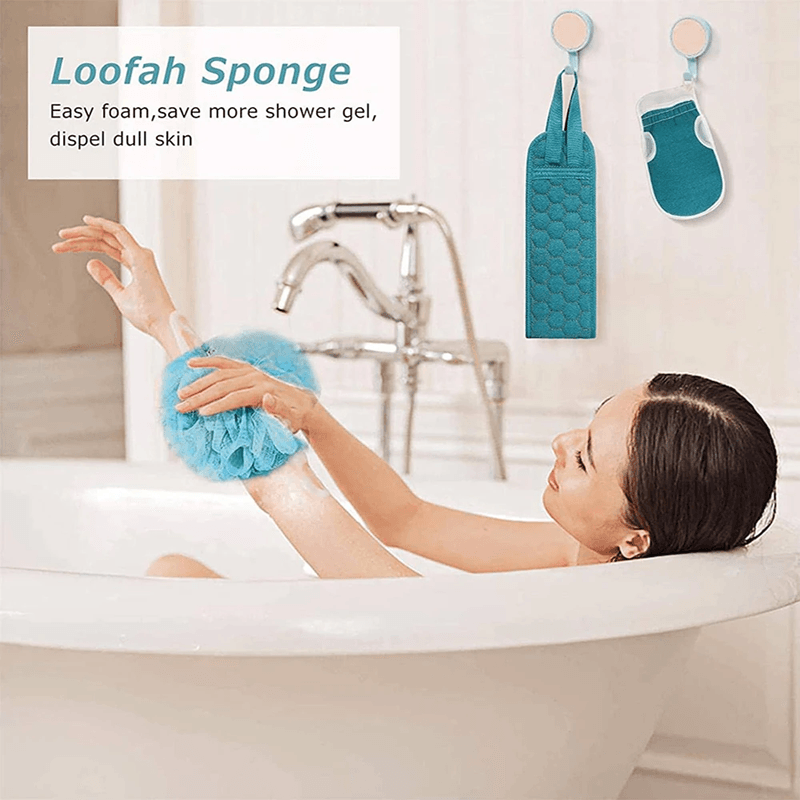 Exfoliating Body Scrubber Set With Back Scrubber Bath Glove And Loofah Sponge 1