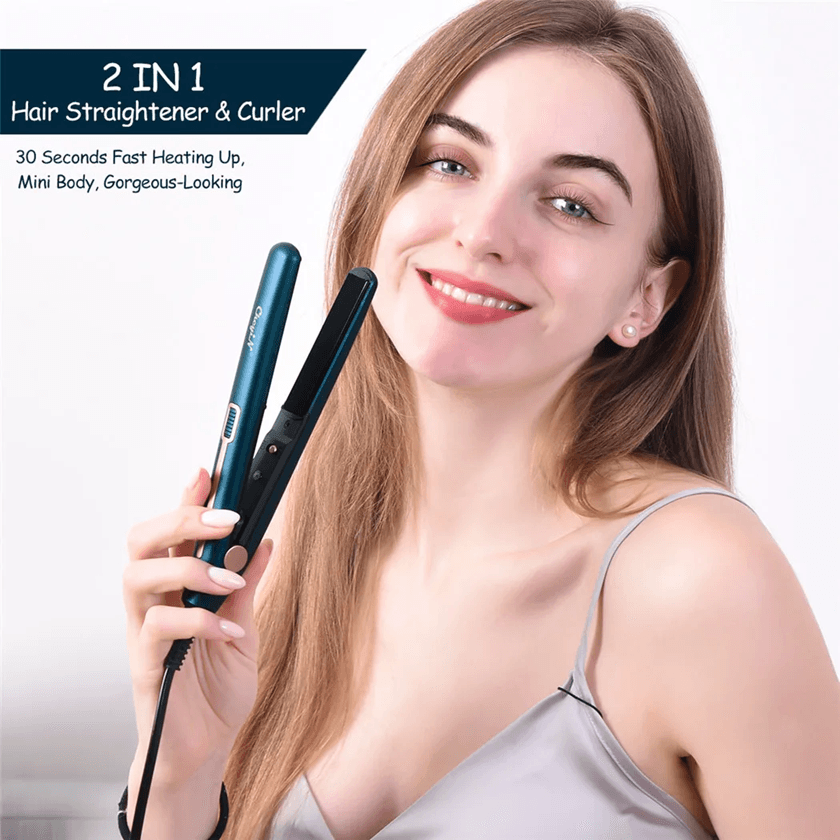 Mini Hair Straightener and Curler 2 in 1 Portable Flat Iron