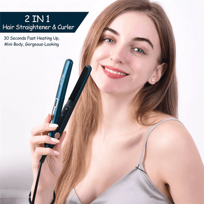 Mini Hair Straightener and Curler 2 in 1 Portable Flat Iron