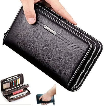 Men's Leather Long Wallet – Business Clutch Purse with Phone & Card Holder