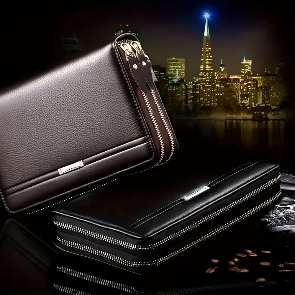 Mens Leather Long Wallet  Business Clutch Purse With Phone  Card Holder 5