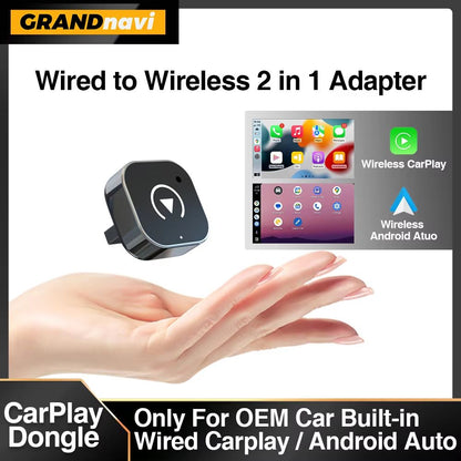 2 in 1 Wired to Wireless CarPlay and Android Auto Adapter for OEM Car Stereo USB Plug and Play Bluetooth