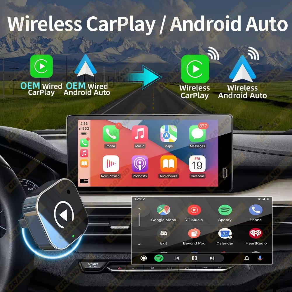 2 In 1 Wired To Wireless CarPlay And Android Auto Adapter For OEM Car Stereo USB Plug And Play Blue 1