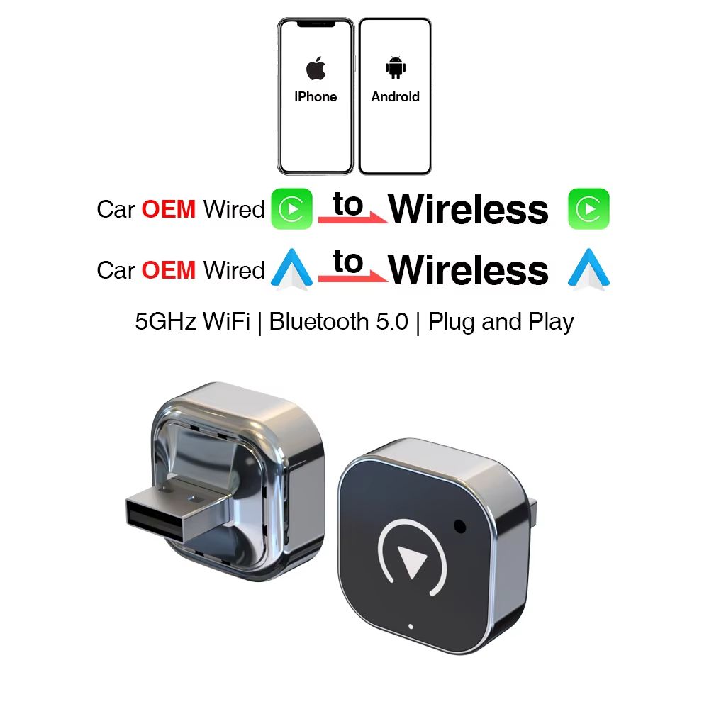2 In 1 Wired To Wireless CarPlay And Android Auto Adapter For OEM Car Stereo USB Plug And Play Blue 6