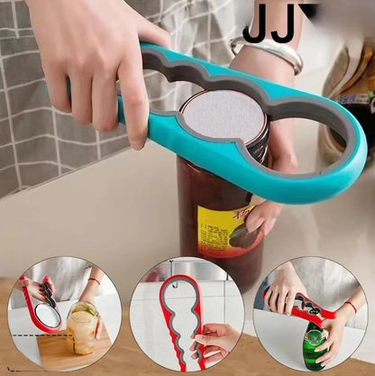 4-in-1 Multi-Function Can Opener – Easy Grip Bottle Cap Twister and Anti-Slip Handle Opener for Cans and Beverages