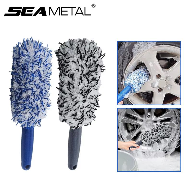 SEAMETAL Car Wheel Tire Rim Cleaning Brush – Portable Plush Hub Detailing Brush for Dust and Dirt Removal