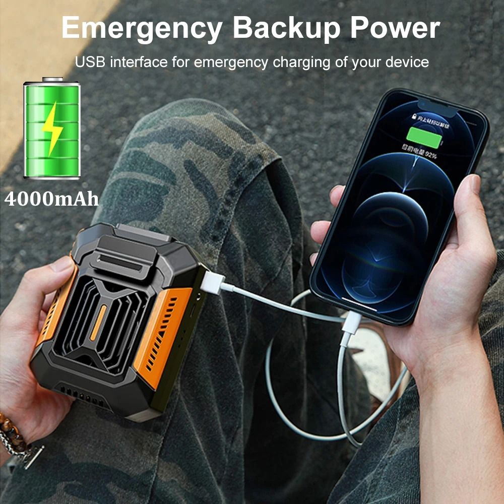 Portable Waist Clip Fan With USB Rechargeable Power Bank And LED Light 3