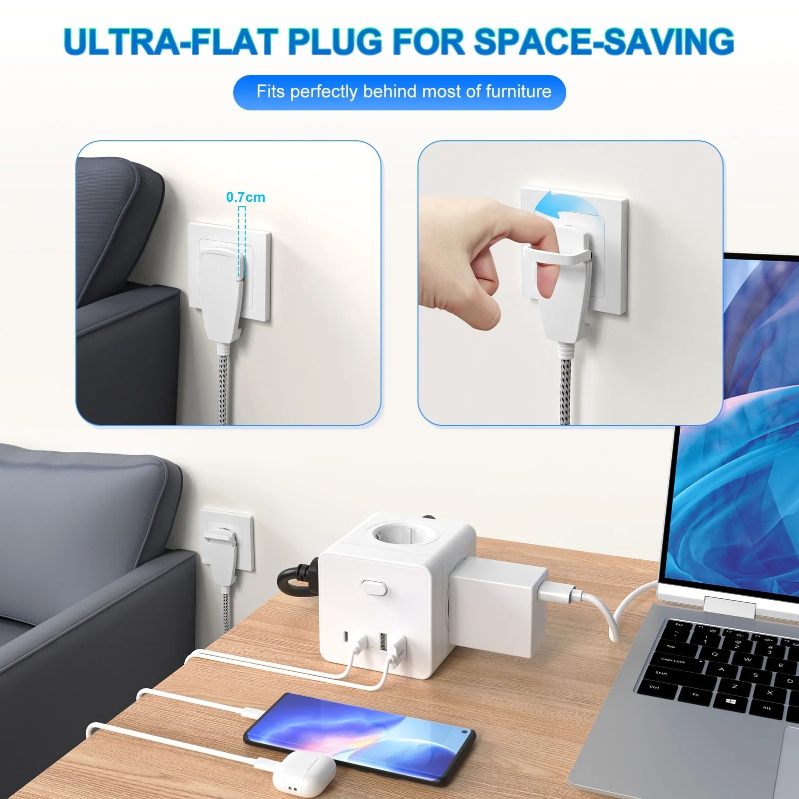 4000 W EU Power Strip With USB And Type C Ports 2