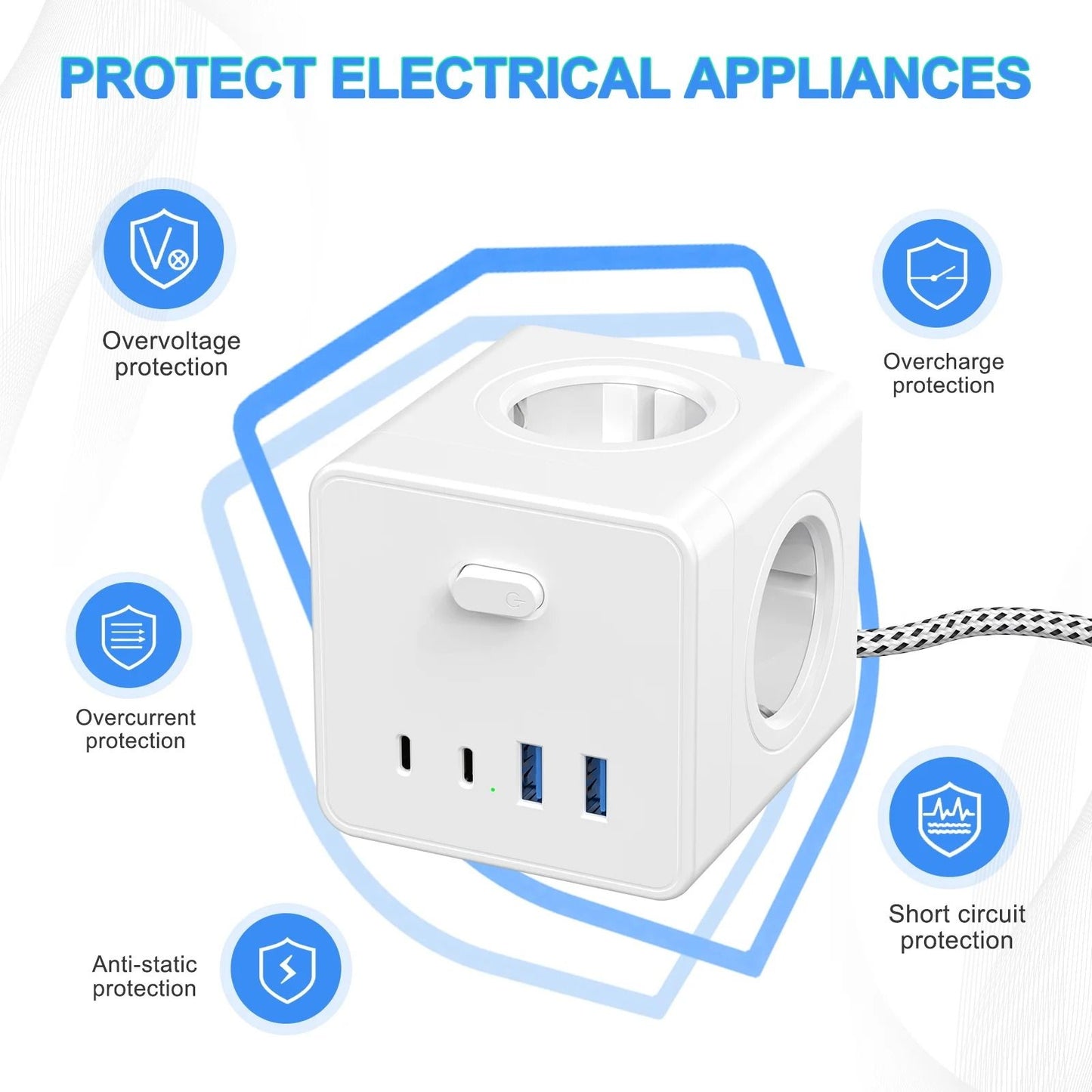 4000 W EU Power Strip With USB And Type C Ports 4