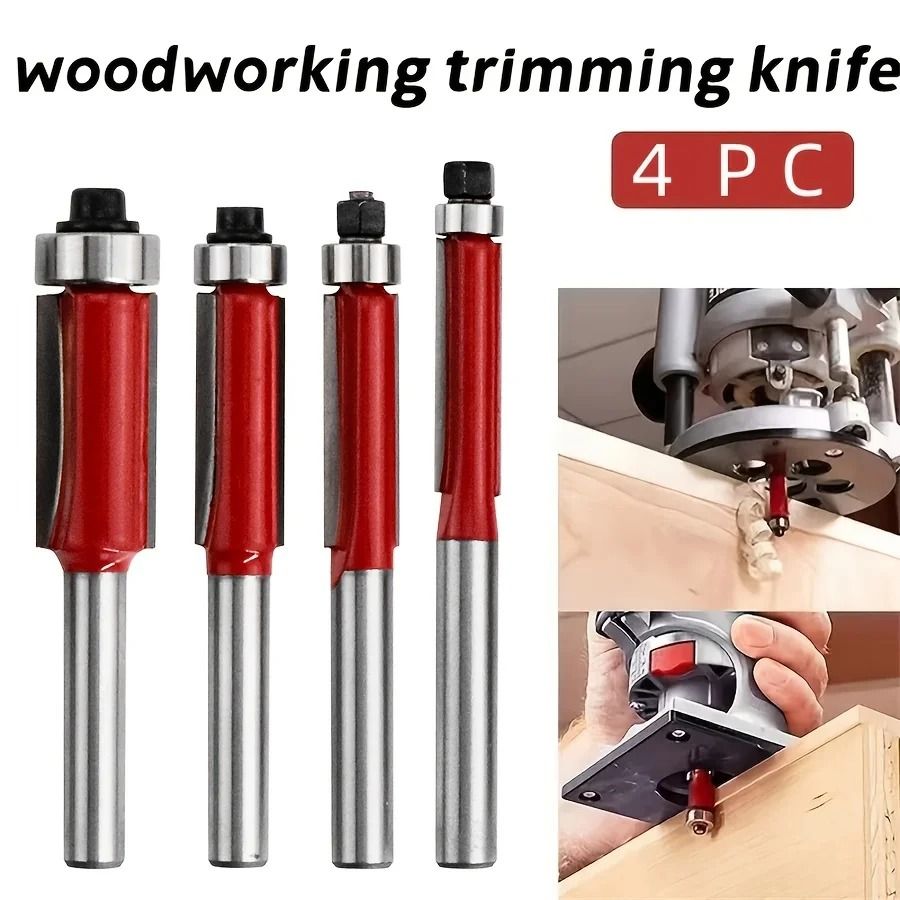 Premium 4 Piece Woodworking Router Bit Set for Smooth Cutting and Detailing