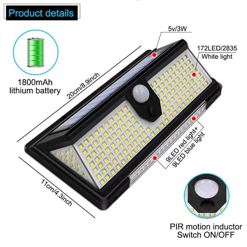190 LED Solar Motion Sensor Light  Outdoor Waterproof Wall Lamp With 4 Lighting Modes For Garden Ya 10
