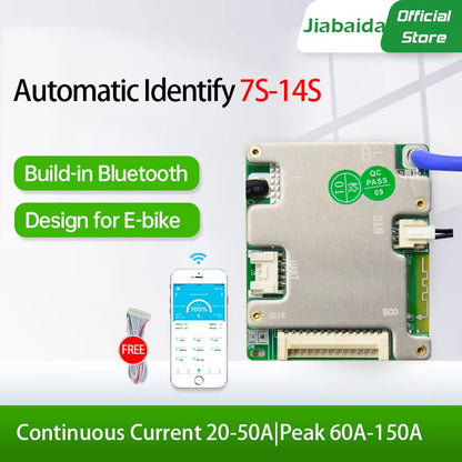 JiaBaiDa Smart BMS 7S–14S 20A/30A Battery Management System – Automatic Identify LFP NMC 24V 36V 48V Protection Board