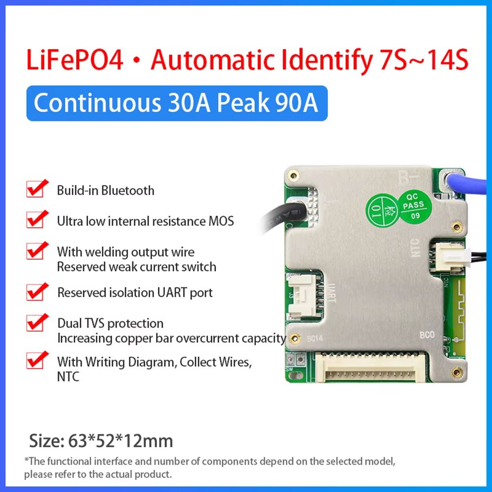 JiaBaiDa Smart BMS 7S14S 20A30A Battery Management System  Automatic Identify LFP NMC 24V 36V 48V P 9