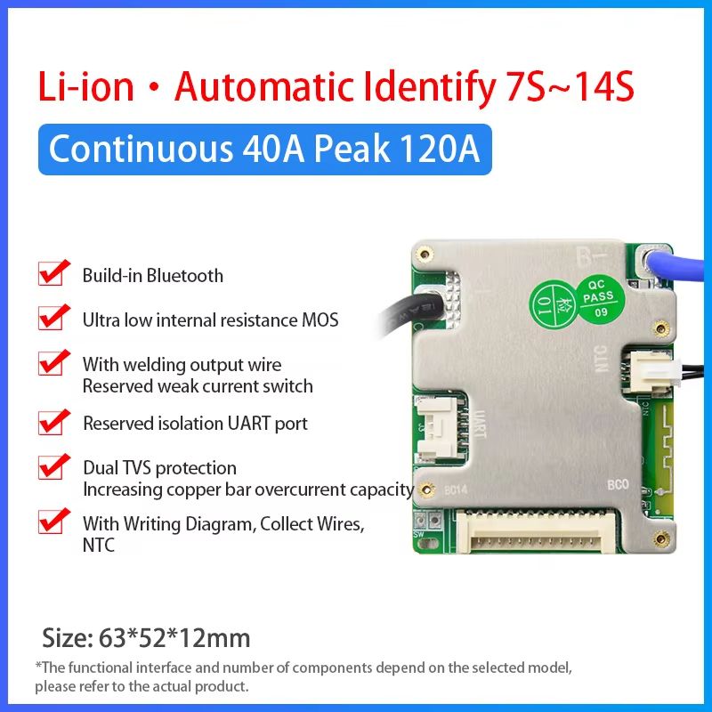 JiaBaiDa Smart BMS 7S14S 20A30A Battery Management System  Automatic Identify LFP NMC 24V 36V 48V P 10