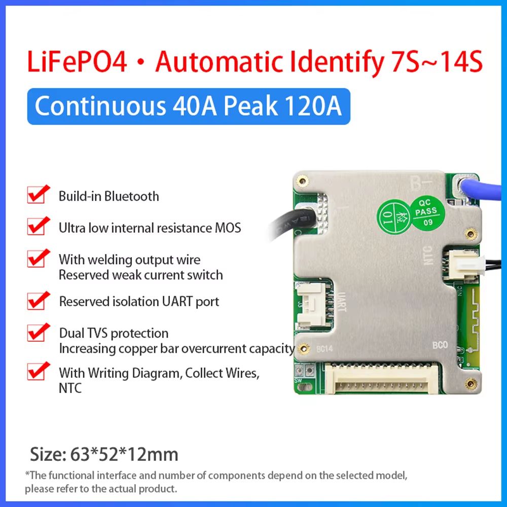 JiaBaiDa Smart BMS 7S14S 20A30A Battery Management System  Automatic Identify LFP NMC 24V 36V 48V P 11