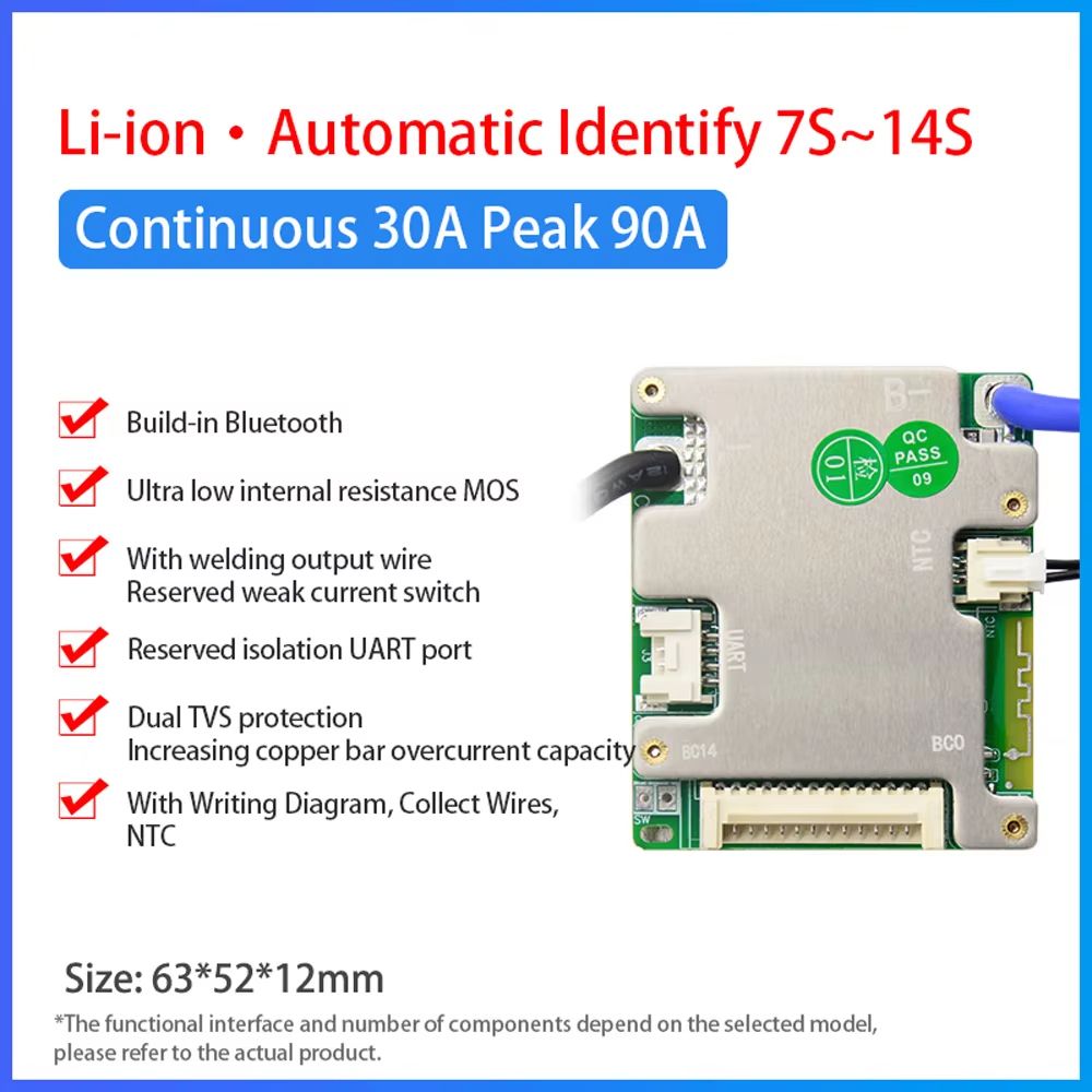 JiaBaiDa Smart BMS 7S14S 20A30A Battery Management System  Automatic Identify LFP NMC 24V 36V 48V P 4