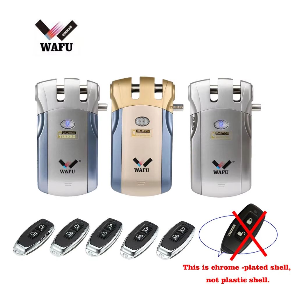 Wafu 019 Invisible Smart Door Lock – 433MHz Remote Control Deadbolt with 5 Chrome-Plated Controllers
