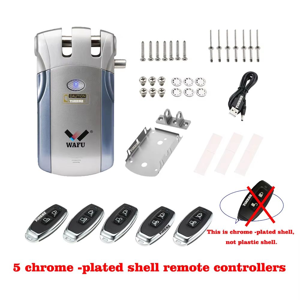 Wafu 019 Invisible Smart Door Lock  433MHz Remote Control Deadbolt With 5 ChromePlated Controllers 7