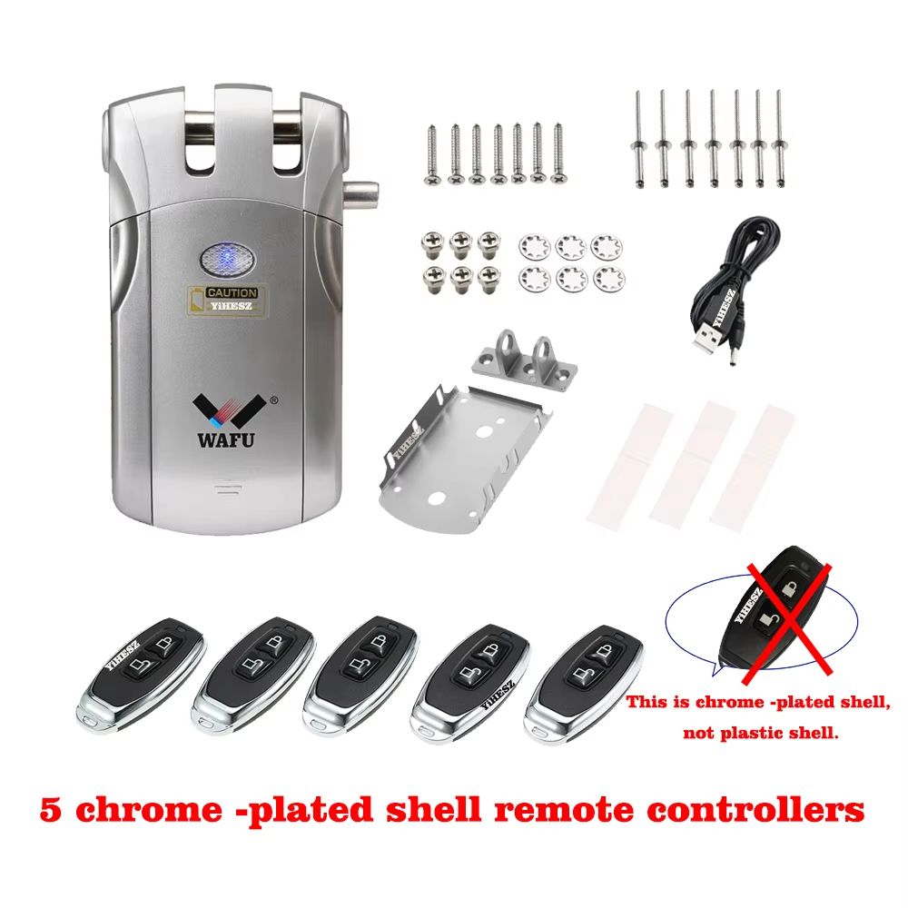 Wafu 019 Invisible Smart Door Lock  433MHz Remote Control Deadbolt With 5 ChromePlated Controllers 8