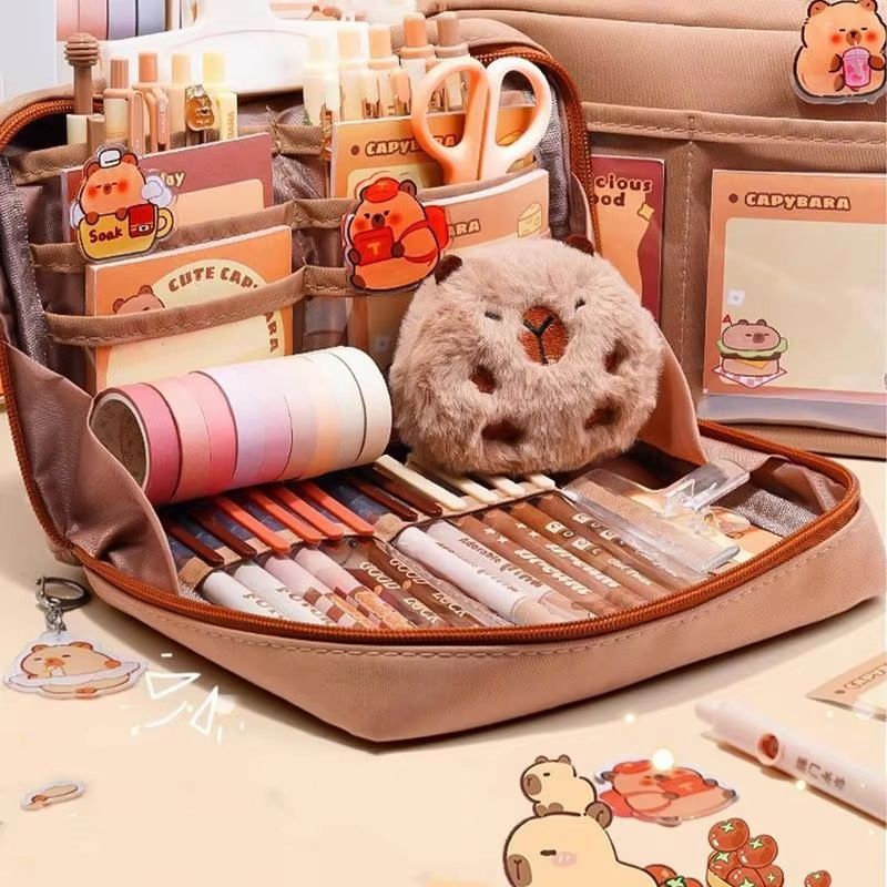 CapyCharm Capybara Stationery Set  Cute Pencil Case With Pens Rulers Sticky Notes  Accessories For  3
