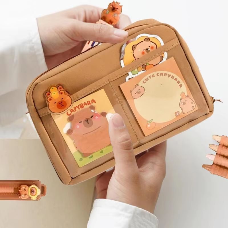 CapyCharm Capybara Stationery Set  Cute Pencil Case With Pens Rulers Sticky Notes  Accessories For  4