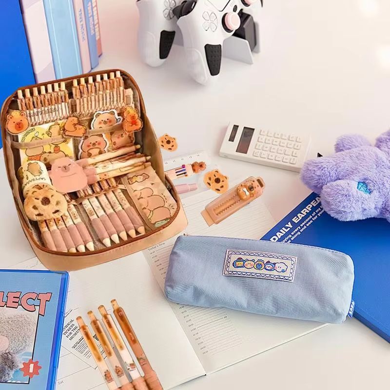 CapyCharm Capybara Stationery Set  Cute Pencil Case With Pens Rulers Sticky Notes  Accessories For  5
