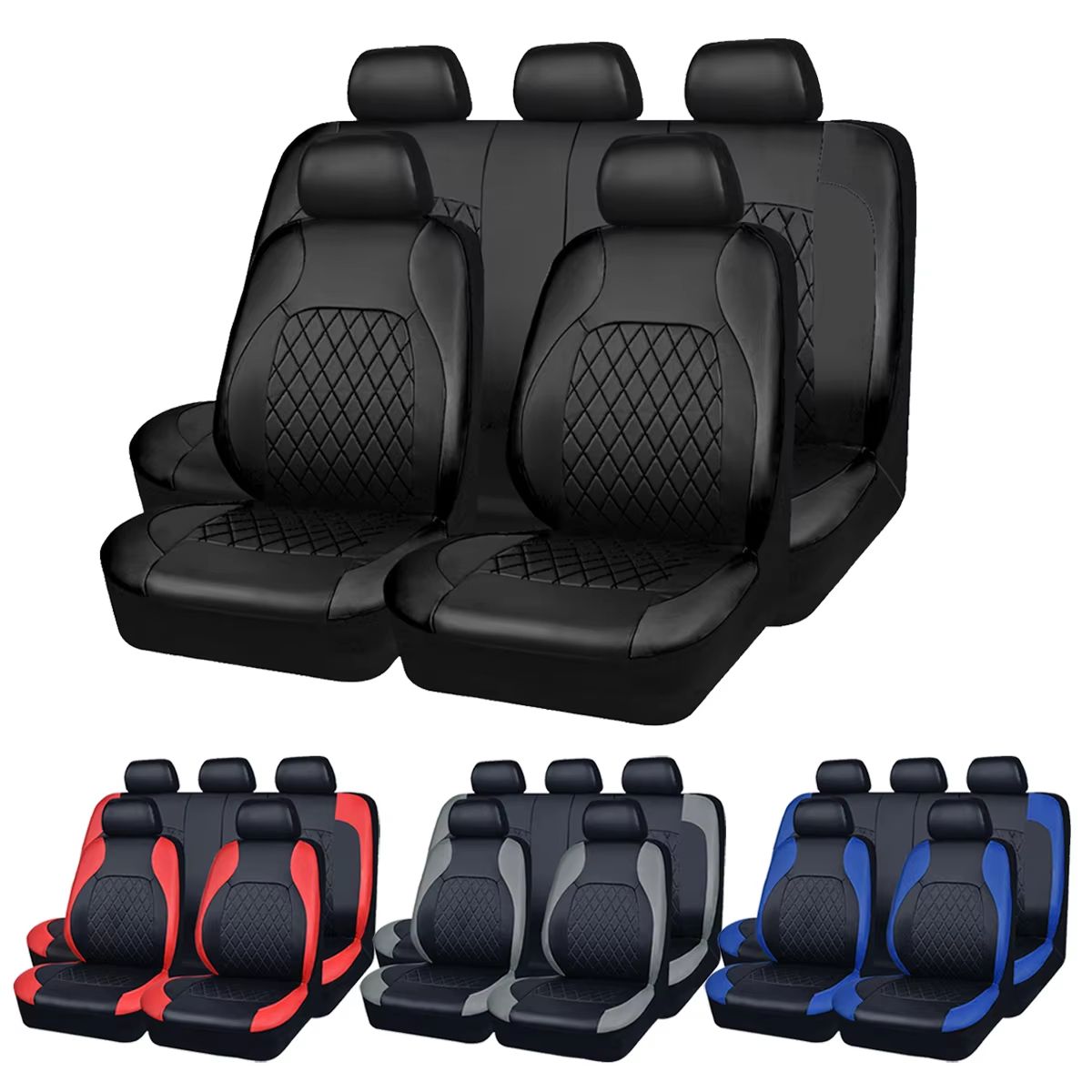AutoLuxe All-Season PU Leather Car Seat Cover Set – Waterproof Quilted Universal Fit Protector for Sedans, SUVs & Trucks