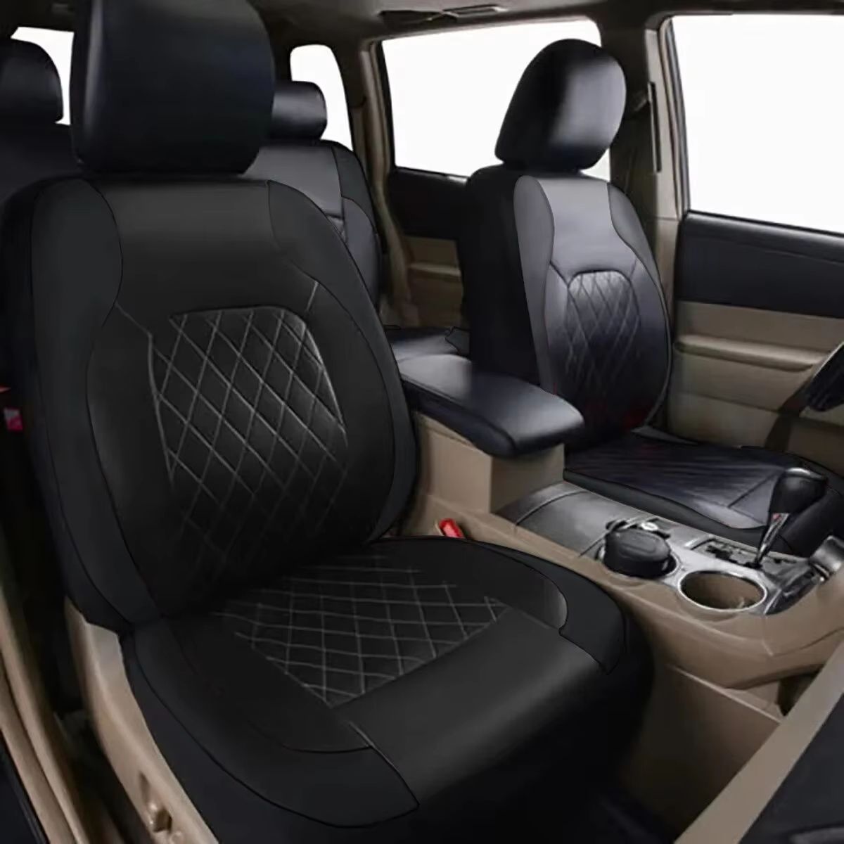 AutoLuxe AllSeason PU Leather Car Seat Cover Set  Waterproof Quilted Universal Fit Protector For Se 2