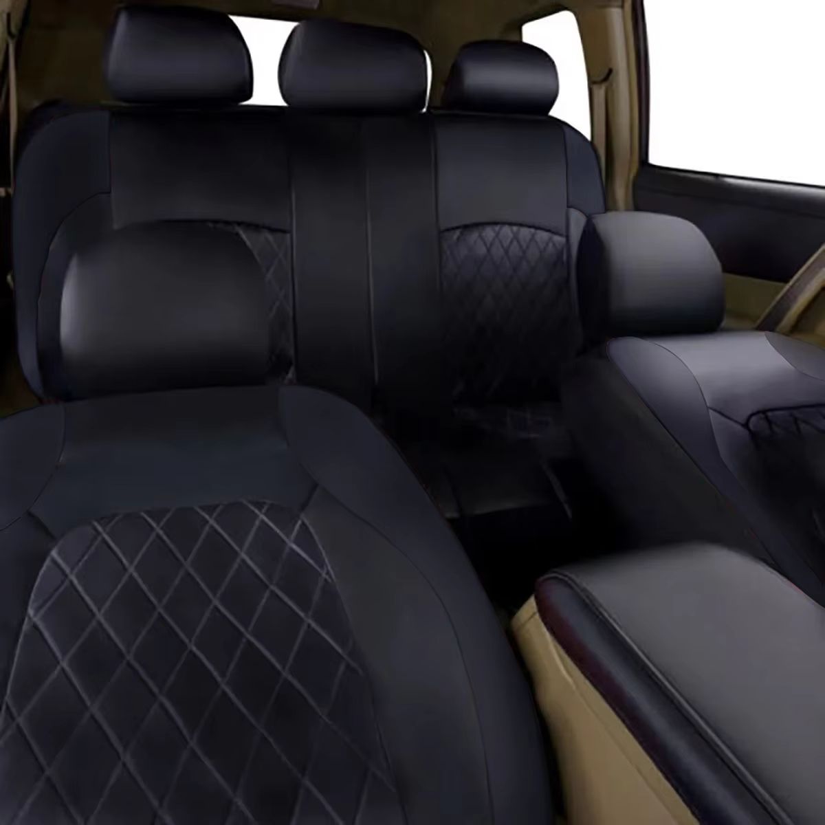 AutoLuxe AllSeason PU Leather Car Seat Cover Set  Waterproof Quilted Universal Fit Protector For Se 3