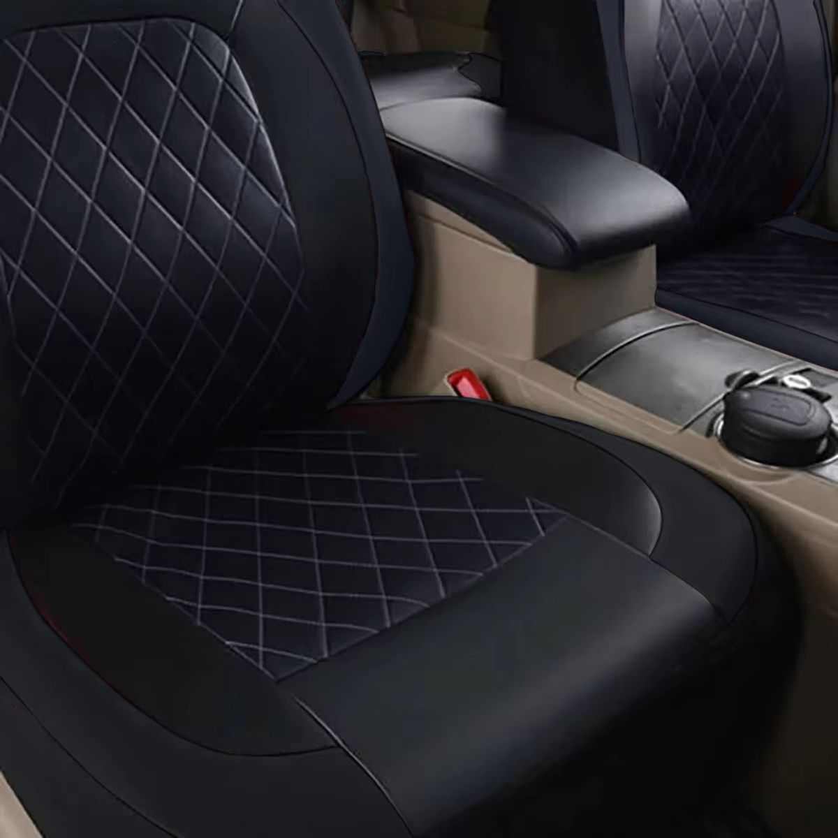 AutoLuxe AllSeason PU Leather Car Seat Cover Set  Waterproof Quilted Universal Fit Protector For Se 5