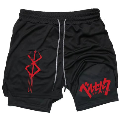 Berserk 2-in-1 Men's Performance Running Shorts – Compression Inner Layer Training Gym Shorts with Pockets
