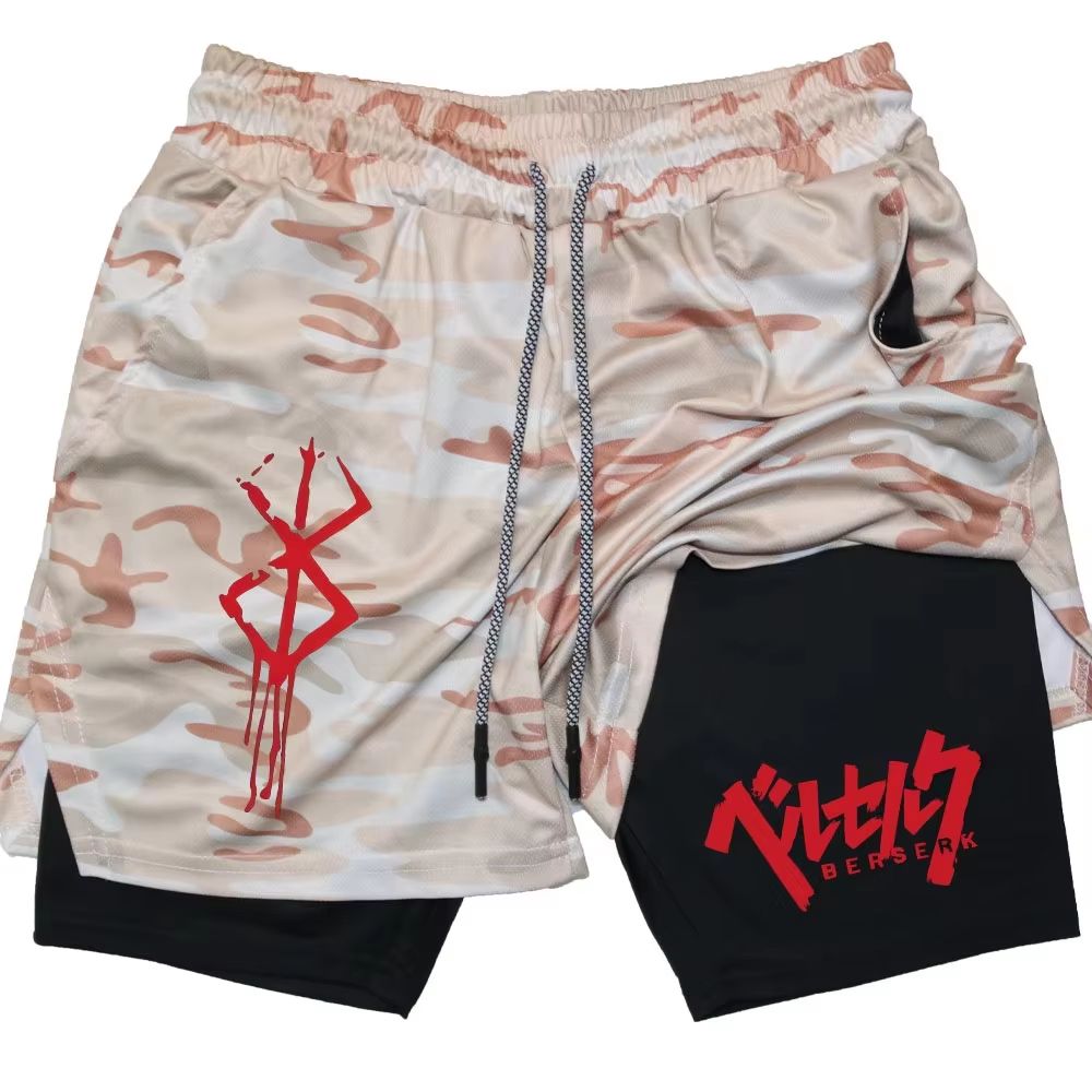 Berserk 2in1 Mens Performance Running Shorts  Compression Inner Layer Training Gym Shorts With Pock 11