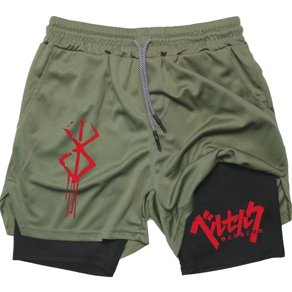 Berserk 2in1 Mens Performance Running Shorts  Compression Inner Layer Training Gym Shorts With Pock 12
