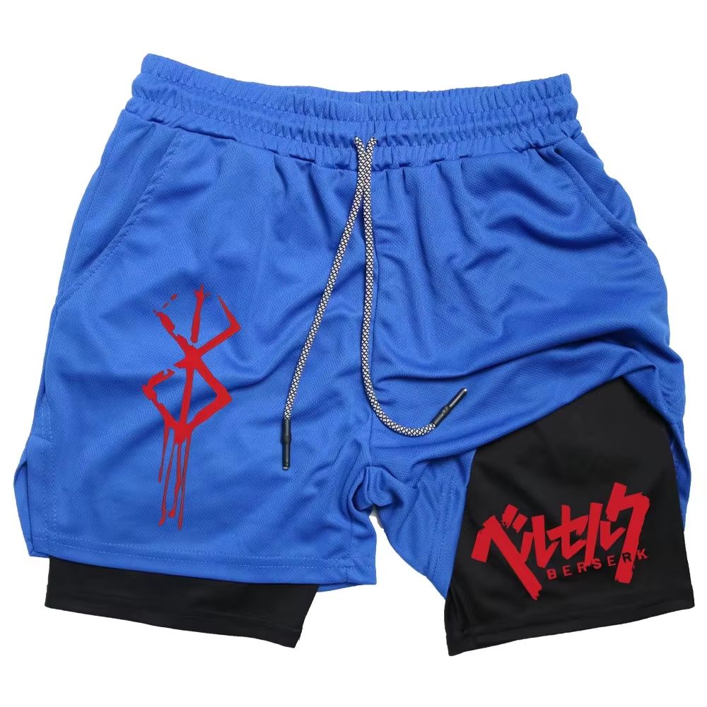 Berserk 2in1 Mens Performance Running Shorts  Compression Inner Layer Training Gym Shorts With Pock 13