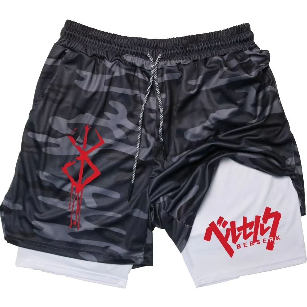 Berserk 2in1 Mens Performance Running Shorts  Compression Inner Layer Training Gym Shorts With Pock 14