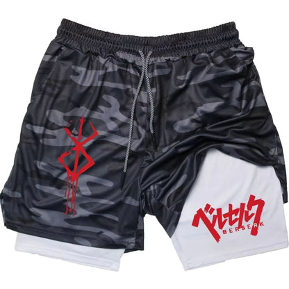 Berserk 2in1 Mens Performance Running Shorts  Compression Inner Layer Training Gym Shorts With Pock 14