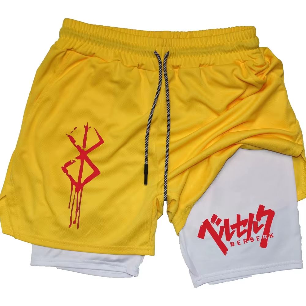 Berserk 2in1 Mens Performance Running Shorts  Compression Inner Layer Training Gym Shorts With Pock 15