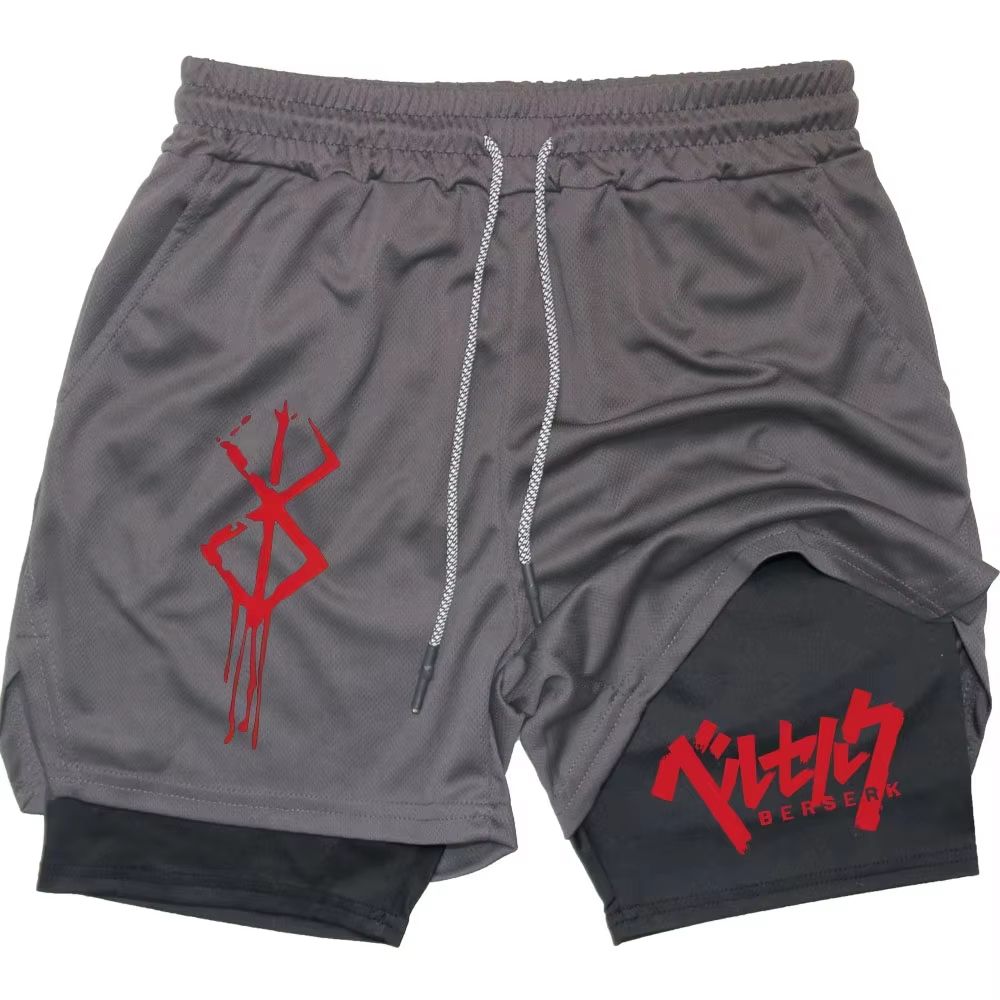 Berserk 2in1 Mens Performance Running Shorts  Compression Inner Layer Training Gym Shorts With Pock 2