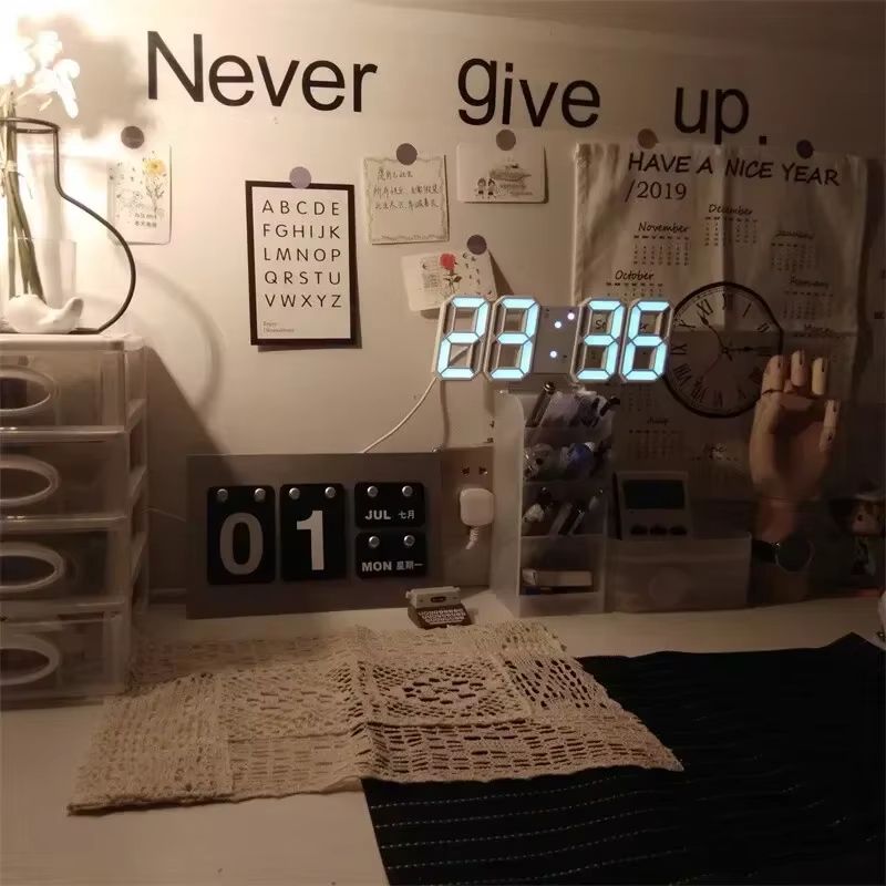 3D LED Digital Wall Clock  Modern Adjustable Electronic Clock With Night Mode For Bedroom  Home Dec 1