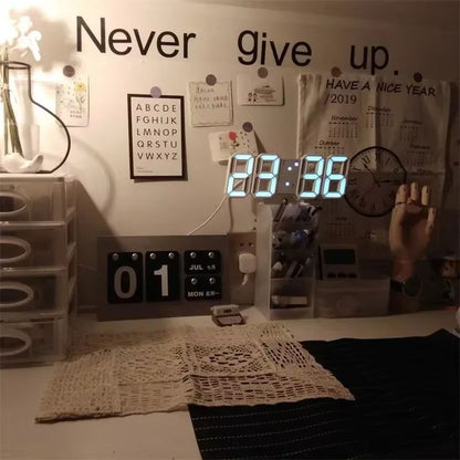 3D LED Digital Wall Clock  Modern Adjustable Electronic Clock With Night Mode For Bedroom  Home Dec 1